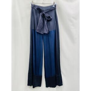 Haney navy mixed media silk wide leg pants